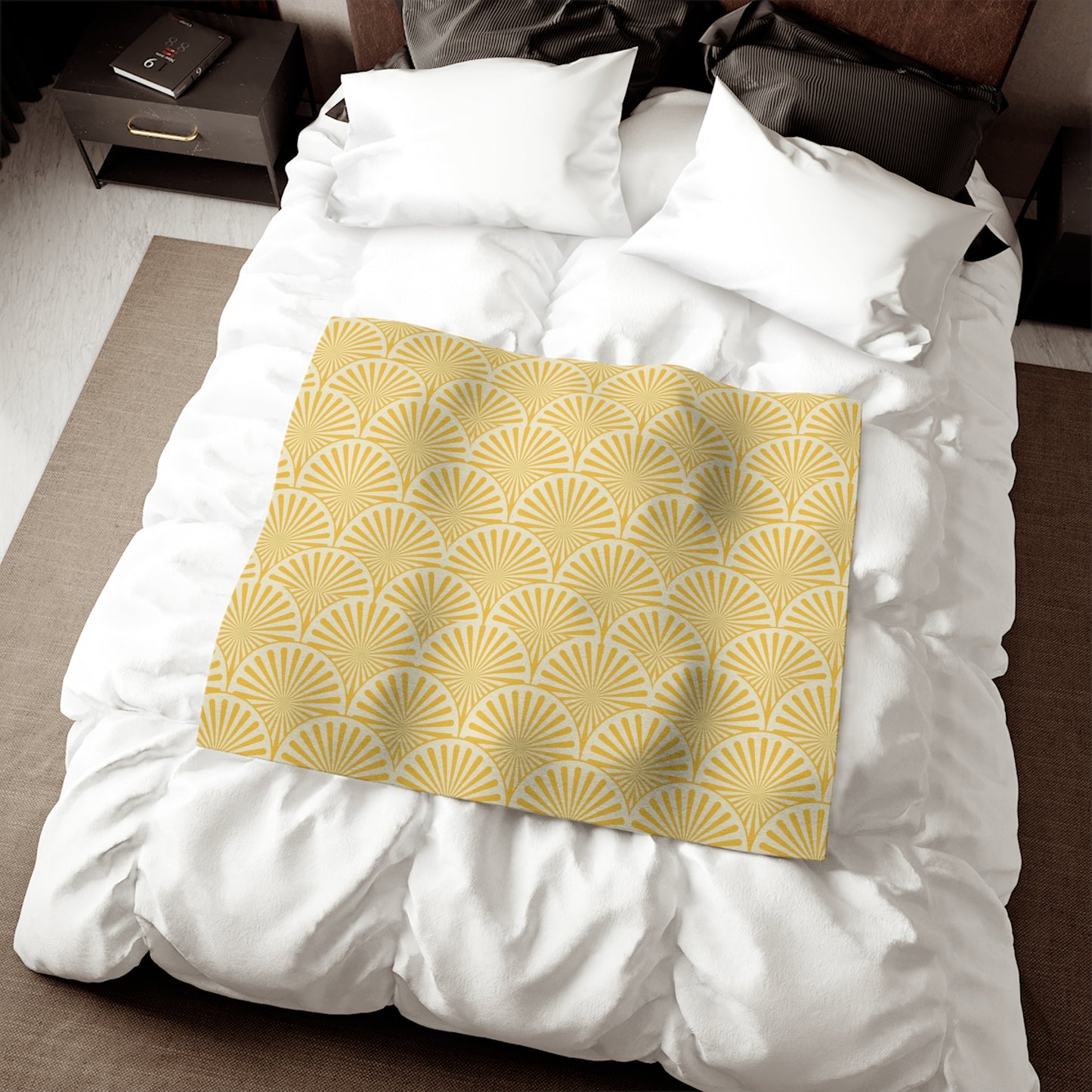 Golden Art Deco Fan Pattern Sweatshirt Blanket — Cozy Retro Throw for Home & Gifts