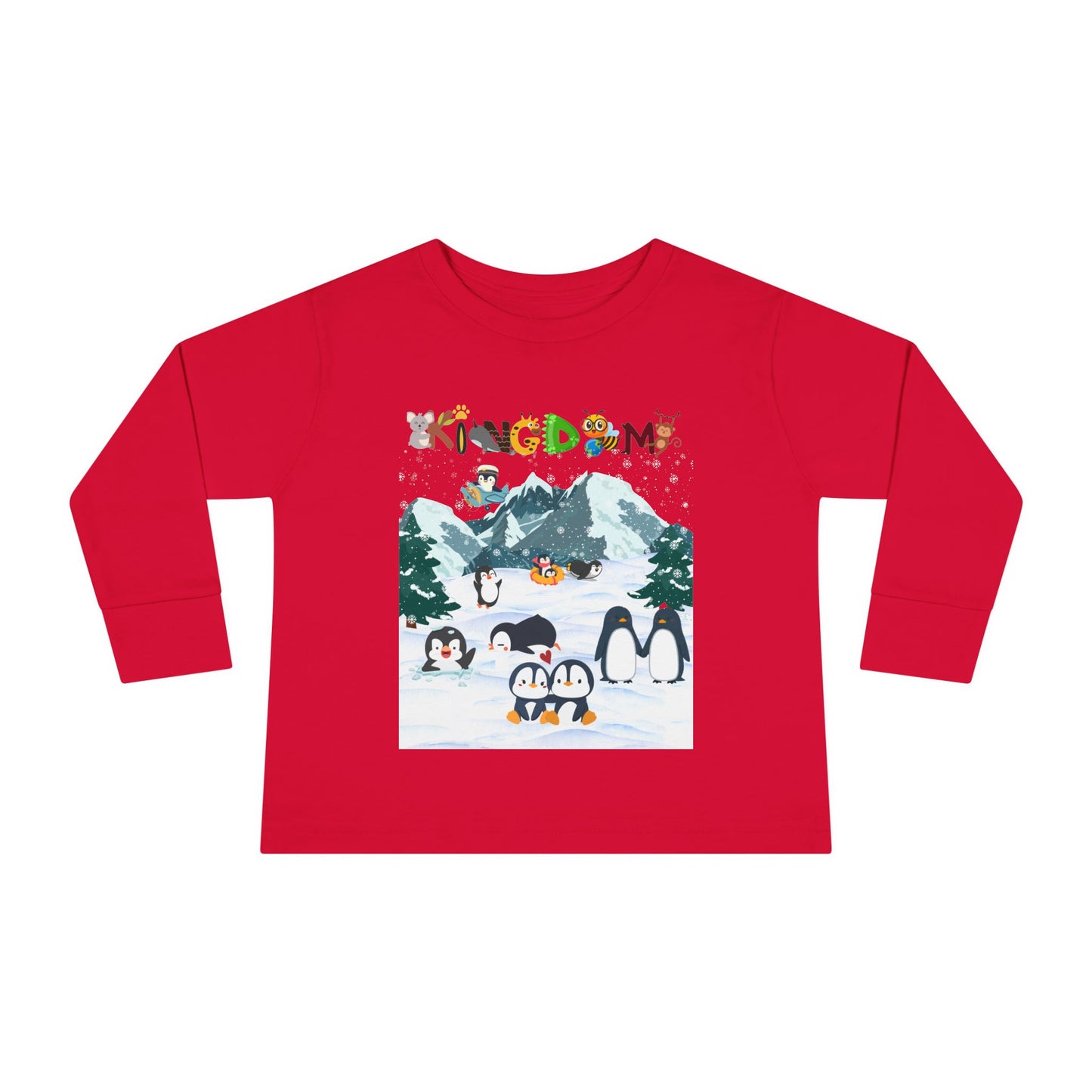Graphic Penguin Toddler Long Sleeve Tee - Cute Animal Print Shirt for Kids, Winter Theme