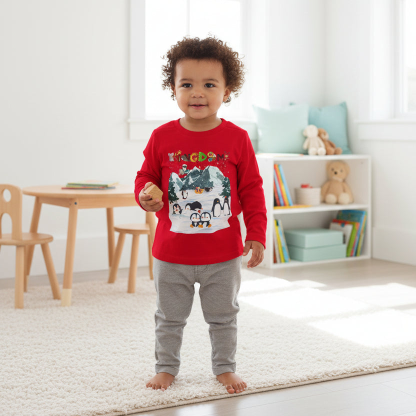Graphic Penguin Toddler Long Sleeve Tee - Cute Animal Print Shirt for Kids, Winter Theme Printify
