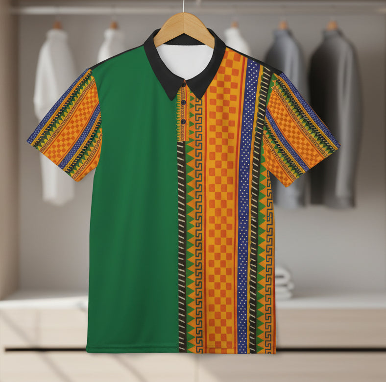 African Kente Stripe Polo Shirt — Vibrant Cultural Print Golf Polo