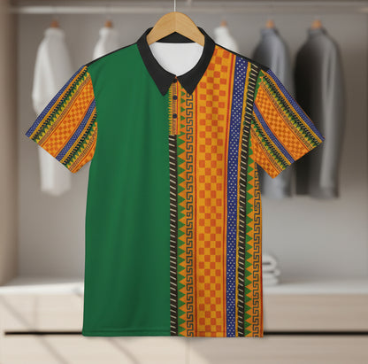 African Kente Stripe Polo Shirt — Vibrant Cultural Print Golf Polo