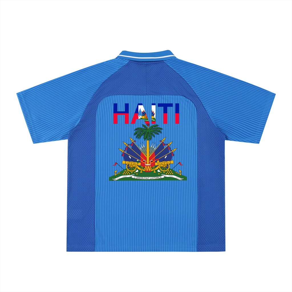 Unisex V-Neck Soccer Jersey Featuring Haiti-Inspired Flag Stripes