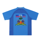 Unisex V-Neck Soccer Jersey Featuring Haiti-Inspired Flag Stripes