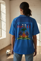 Unisex V-Neck Soccer Jersey Featuring Haiti-Inspired Flag Stripes
