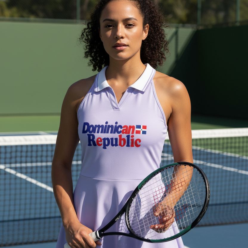 Dominican Republic Flag Themed Women's Collared Halter A-Line Tennis Dress