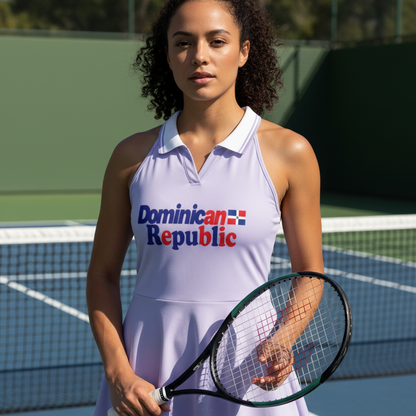 Dominican Republic Flag Themed Women's Collared Halter A-Line Tennis Dress