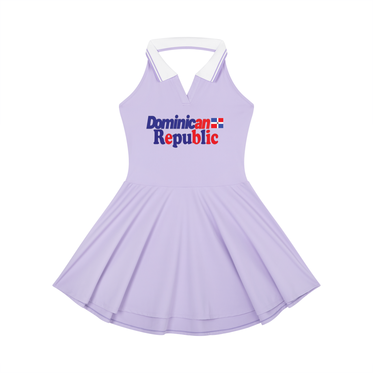 Dominican Republic Flag Themed Women's Collared Halter A-Line Tennis Dress