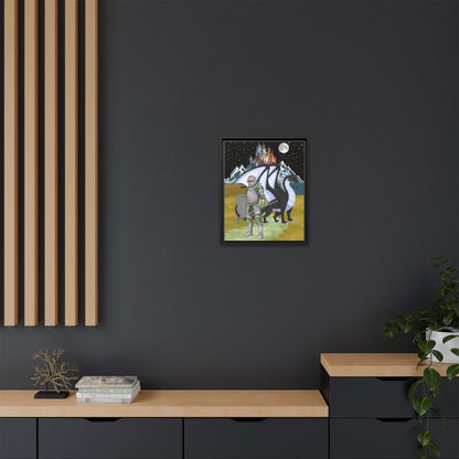 Framed Matte Canvas - Knight and Dragon Fantasy Art