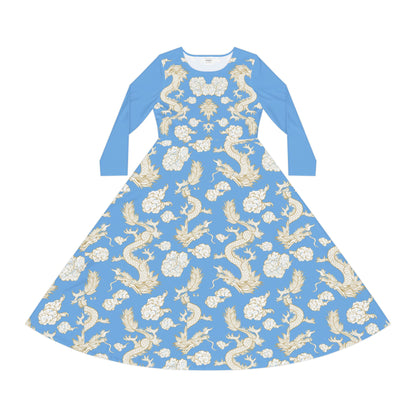 Beautiful Dragon Print Long Sleeve Dance Dress | Boho Style, Dance Wear, Vintage Inspired