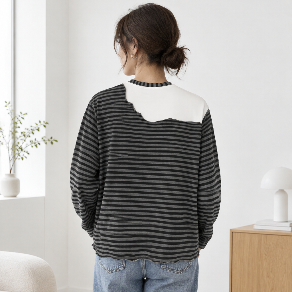 Gothic Raven Graphic Unisex Striped Panel Boxy Long Sleeve T-Shirt