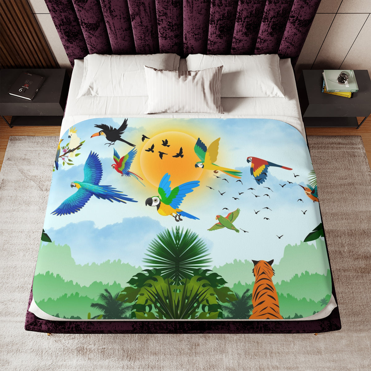 Tropical Wildlife Sherpa Blanket - Cozy Nature-Inspired Throw Printify