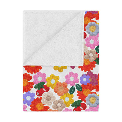 Floral Fiesta Minky Blanket — Bright Retro Flower Pattern, Cozy Throw for Living Room & Kids