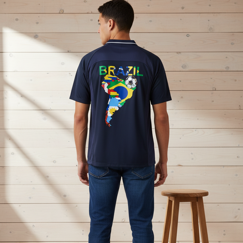 V-Neck Soccer Jersey Featuring a Brazil-Inspired Striped Design