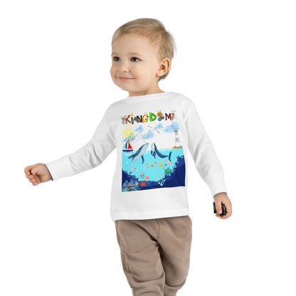 Whale Cartoon Graphic Toddler Tee, Kids Long Sleeve Shirt, Ocean Animal Children's Clothing