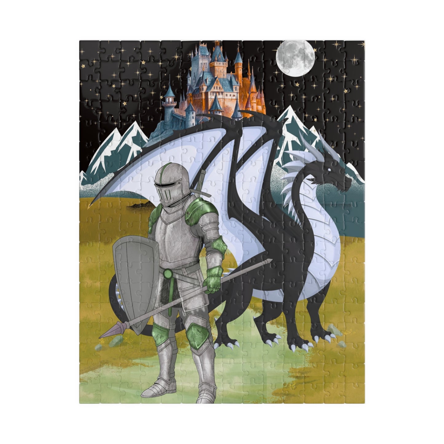 Fantasy Knight Puzzle, Enchanting Jigsaw Puzzle, Dragon-Themed Puzzle