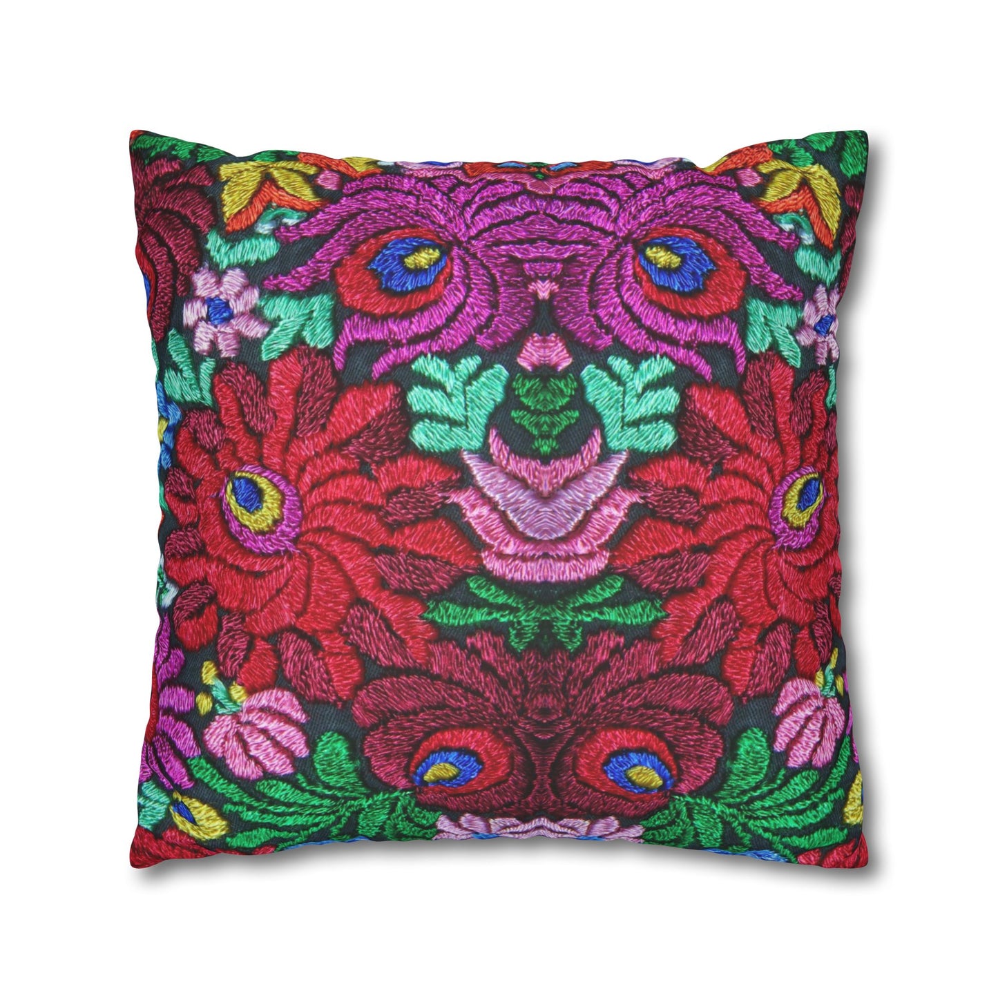 Faux Suede Pillow - Vibrant Floral Boho Square Throw Pillowcase