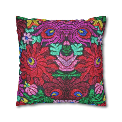 Faux Suede Pillow - Vibrant Floral Boho Square Throw Pillowcase