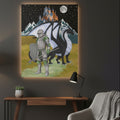 Medieval Knight & Dragon Castle Night Matte Stretched Canvas Printify