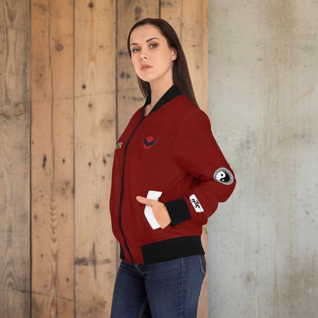 Skull Flames "Loner" Women's Bomber Jacket — Gothic Punk Graphic Outerwear