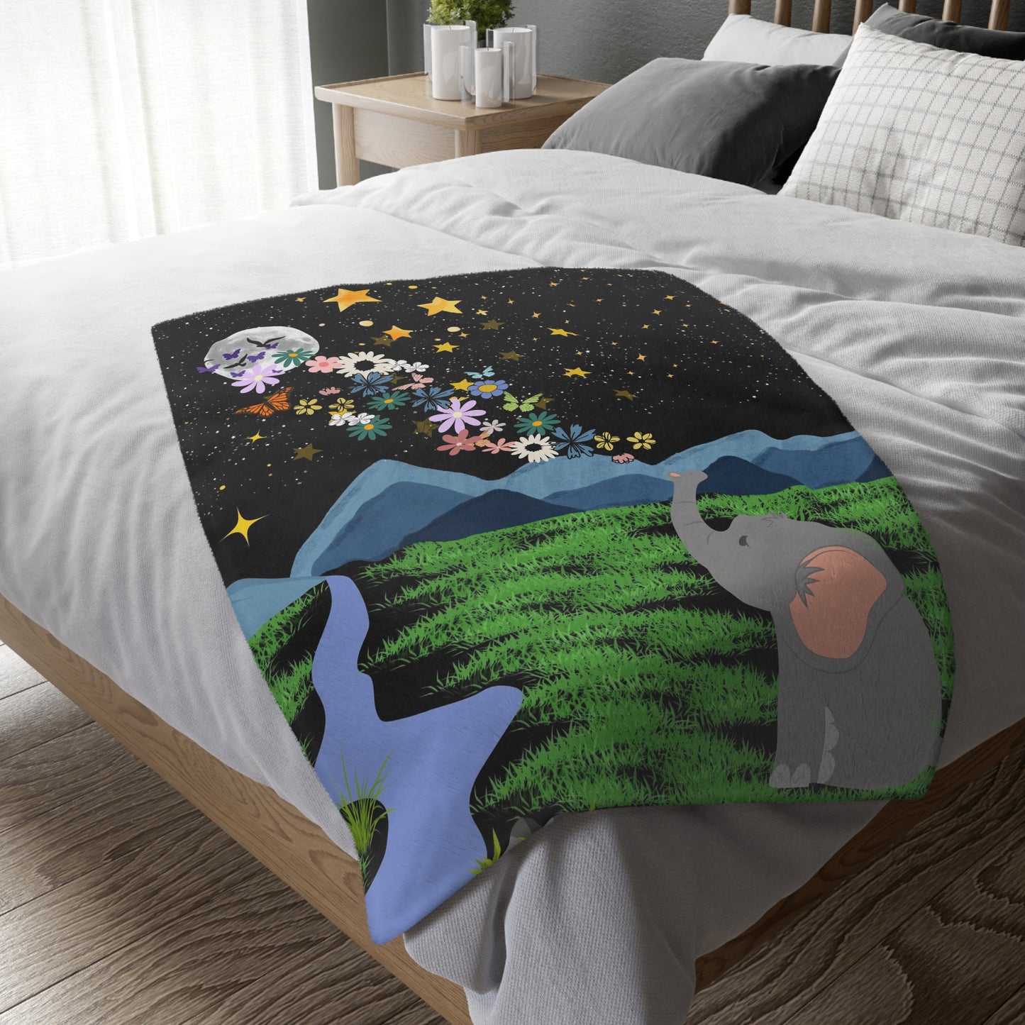 Whimsical Elephant Comforter, Cozy Bedding, Dreamy Decor, Unique Gift for Kids, Nature-Inspired Home Textile
