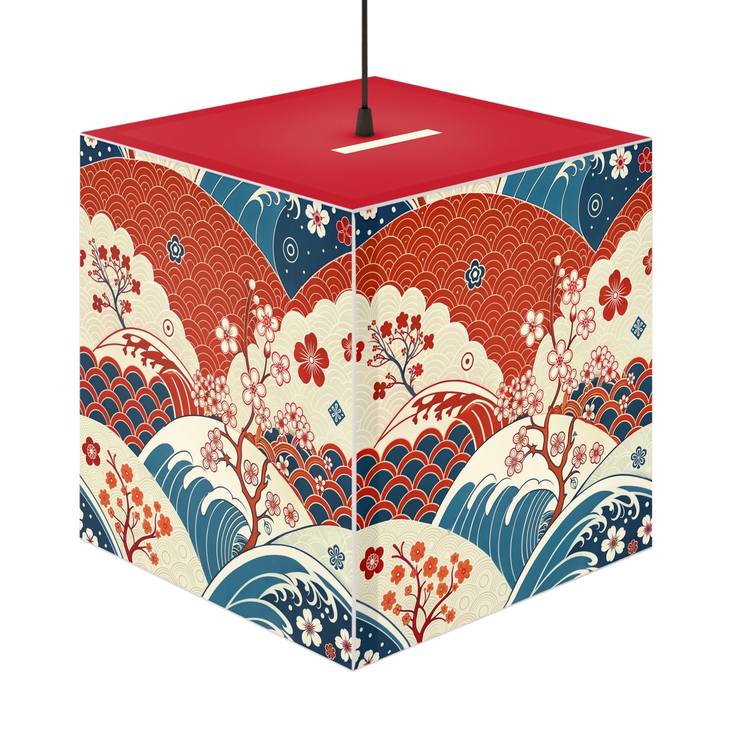 Japanese Wave & Cherry Blossom Light Cube Lamp