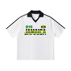Jamaican Flag Themed Unisex Graphic Contrast Collar Striped Soccer Jersey