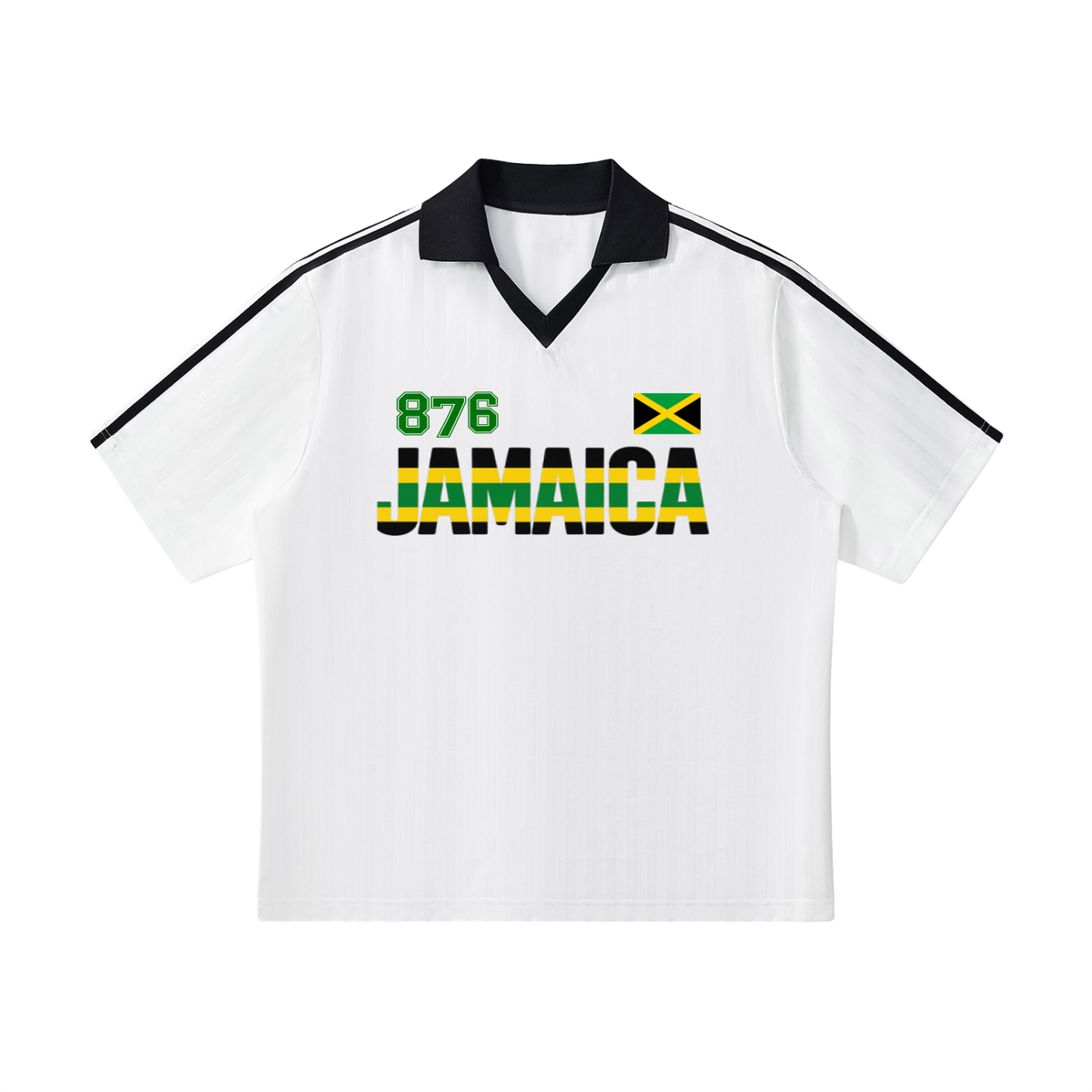 Jamaican Flag Themed Unisex Graphic Contrast Collar Striped Soccer Jersey