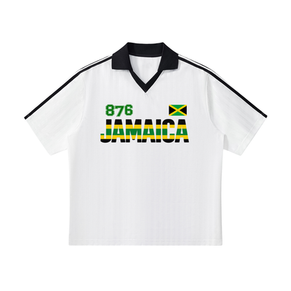 Jamaican Flag Themed Unisex Graphic Contrast Collar Striped Soccer Jersey