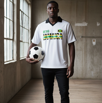 Jamaican Flag Themed Unisex Graphic Contrast Collar Striped Soccer Jersey