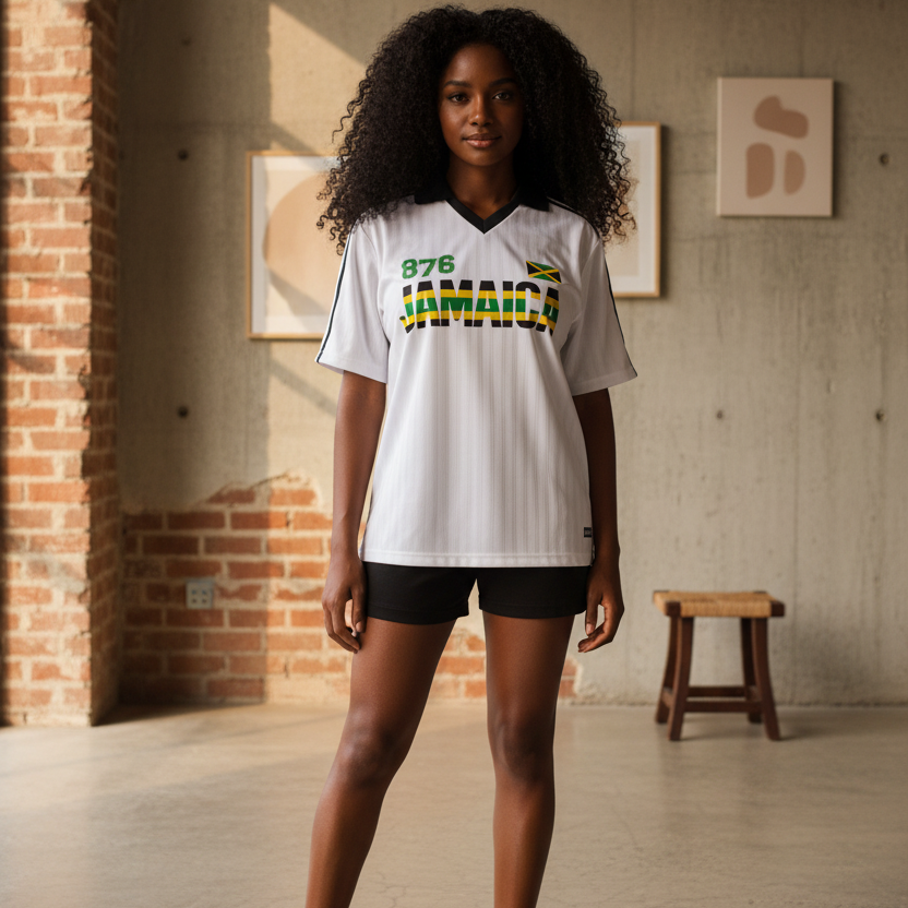 Jamaican Flag Themed Unisex Graphic Contrast Collar Striped Soccer Jersey