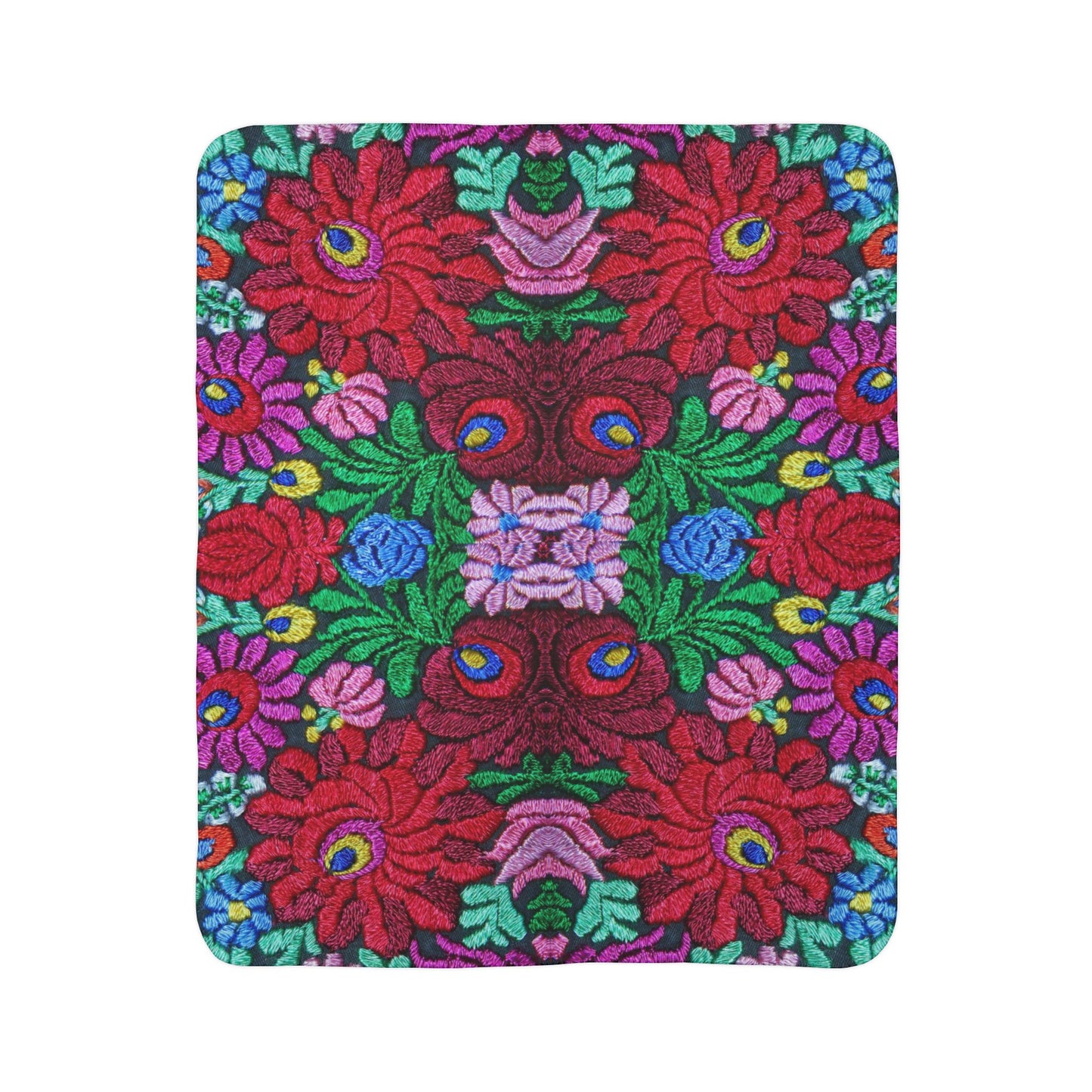 Vibrant Floral Mosaic Sherpa Blanket — Plush Fleece Throw
