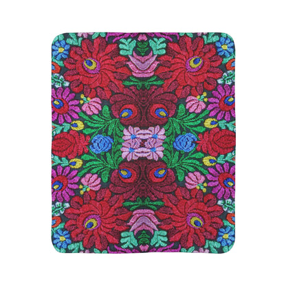 Vibrant Floral Mosaic Sherpa Blanket — Plush Fleece Throw