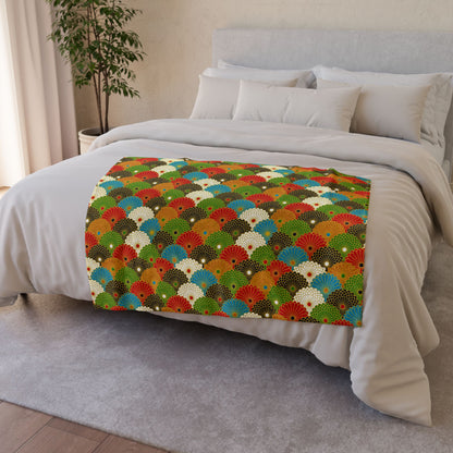 Retro Fan Pattern Polyester Blanket — Colorful Geometric Throw for Living Room & Gift