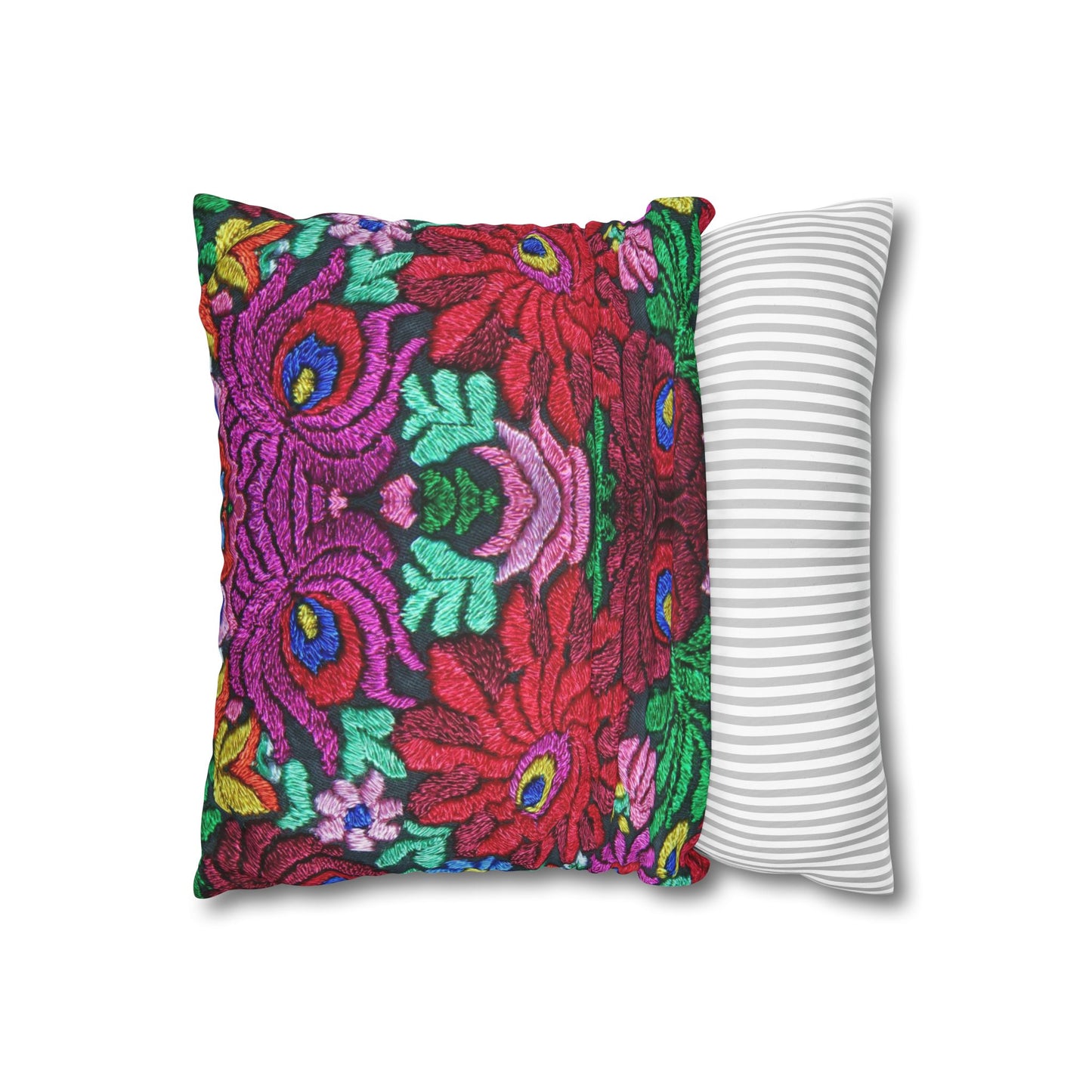 Faux Suede Pillow - Vibrant Floral Boho Square Throw Pillowcase