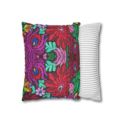 Faux Suede Pillow - Vibrant Floral Boho Square Throw Pillowcase