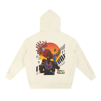 Jazz Singer Graphic Double Layered Zip Hoodie, Contrast Tape Raw Edge