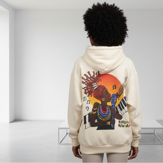 Jazz Singer Graphic Double Layered Zip Hoodie, Contrast Tape Raw Edge