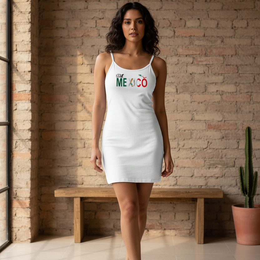 Women’s Sleeveless Fitted Dress Featuring a Mexico Flag-Inspired Design