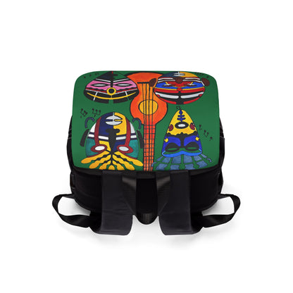 Afro Music Guitar Cartoon Backpack, Handcrafted Unisex Shoulder Bag, Music Lover Gift