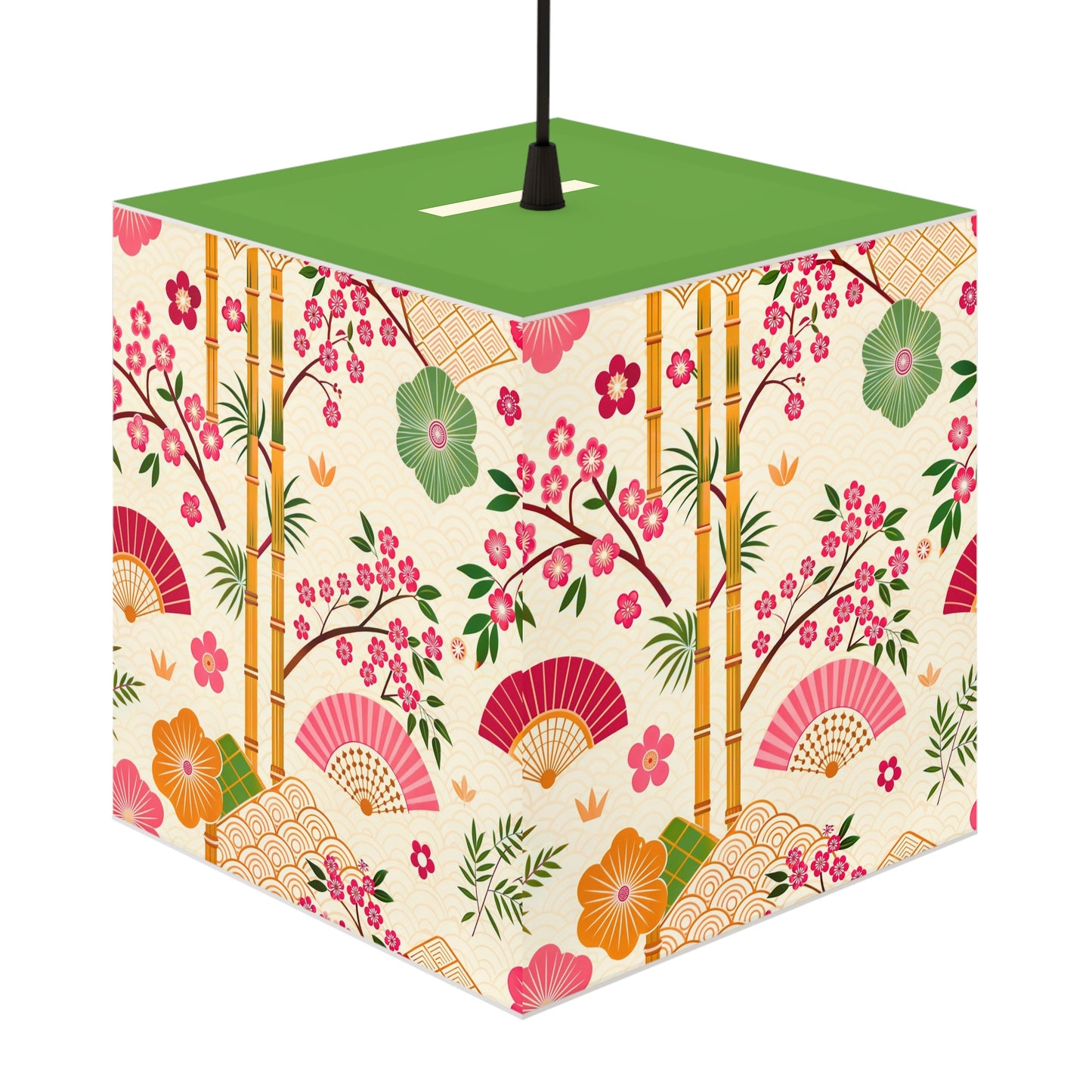 Japanese Floral Cube Lamp — Sakura Fans & Bamboo Light Cube