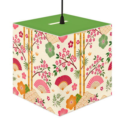 Japanese Floral Cube Lamp — Sakura Fans & Bamboo Light Cube