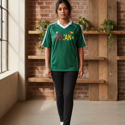 Guyana Flag Themed Unisex Graphic Shadow Stripe Collared Soccer Jersey