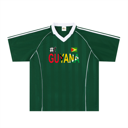 Guyana Flag Themed Unisex Graphic Shadow Stripe Collared Soccer Jersey