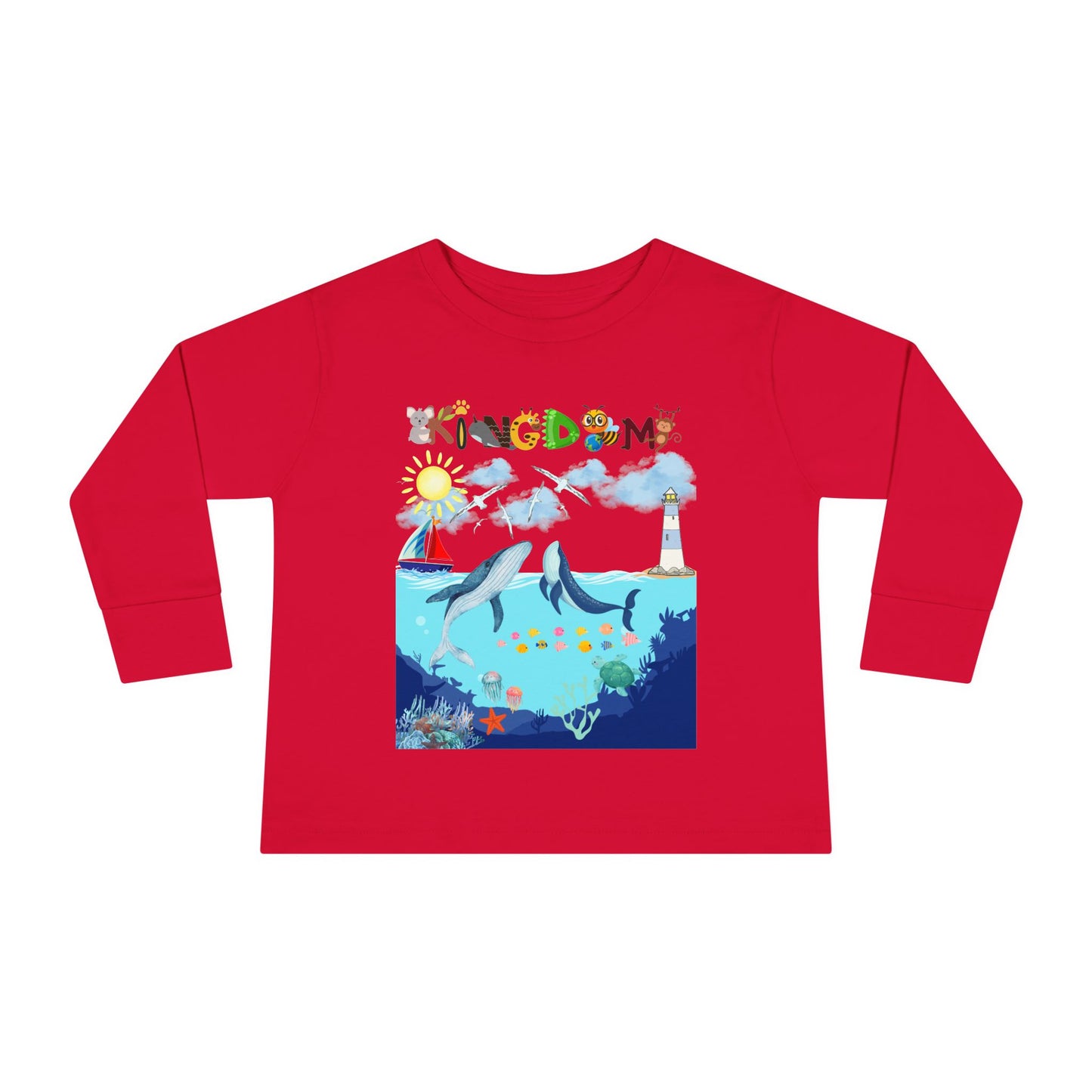 Whale Cartoon Graphic Toddler Tee, Kids Long Sleeve Shirt, Ocean Animal Children's Clothing