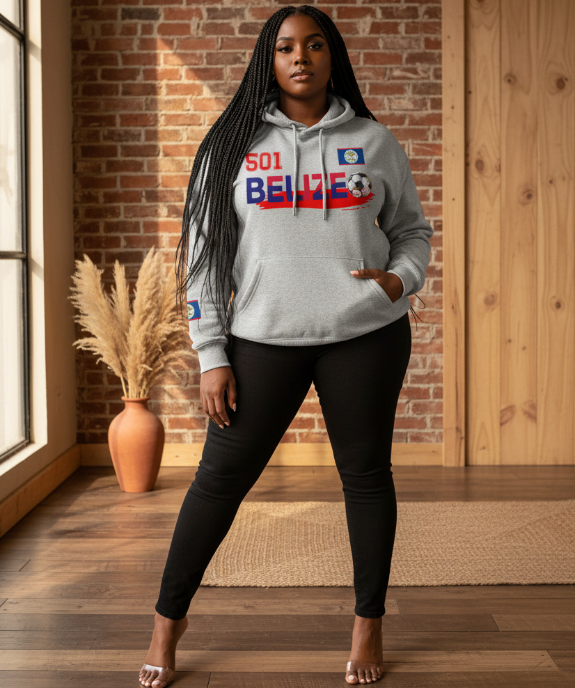 Belize Flag Themed Graphic Unisex Oversize Fleeced Hoodie