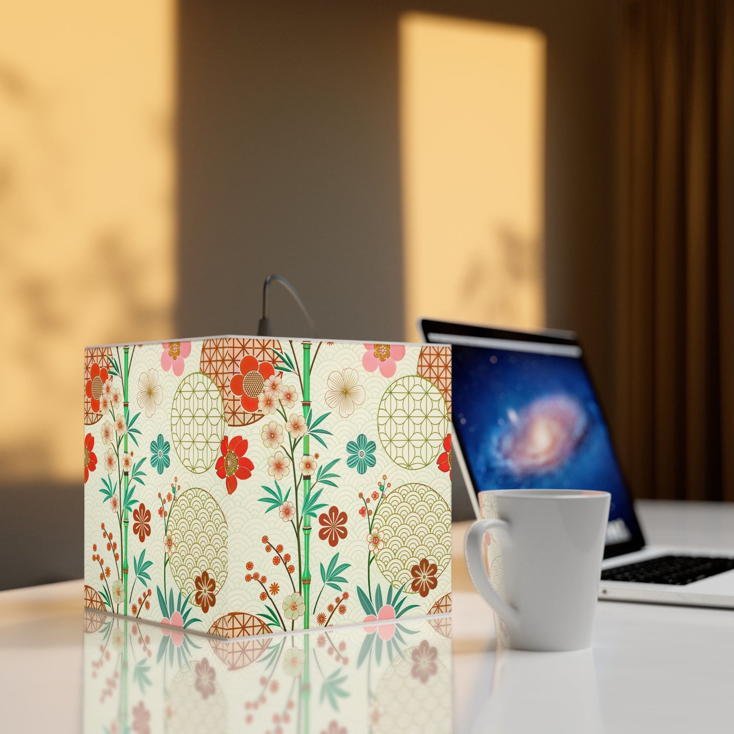 Japanese Floral Cube Lamp — Vintage Sakura Pattern Light Cube