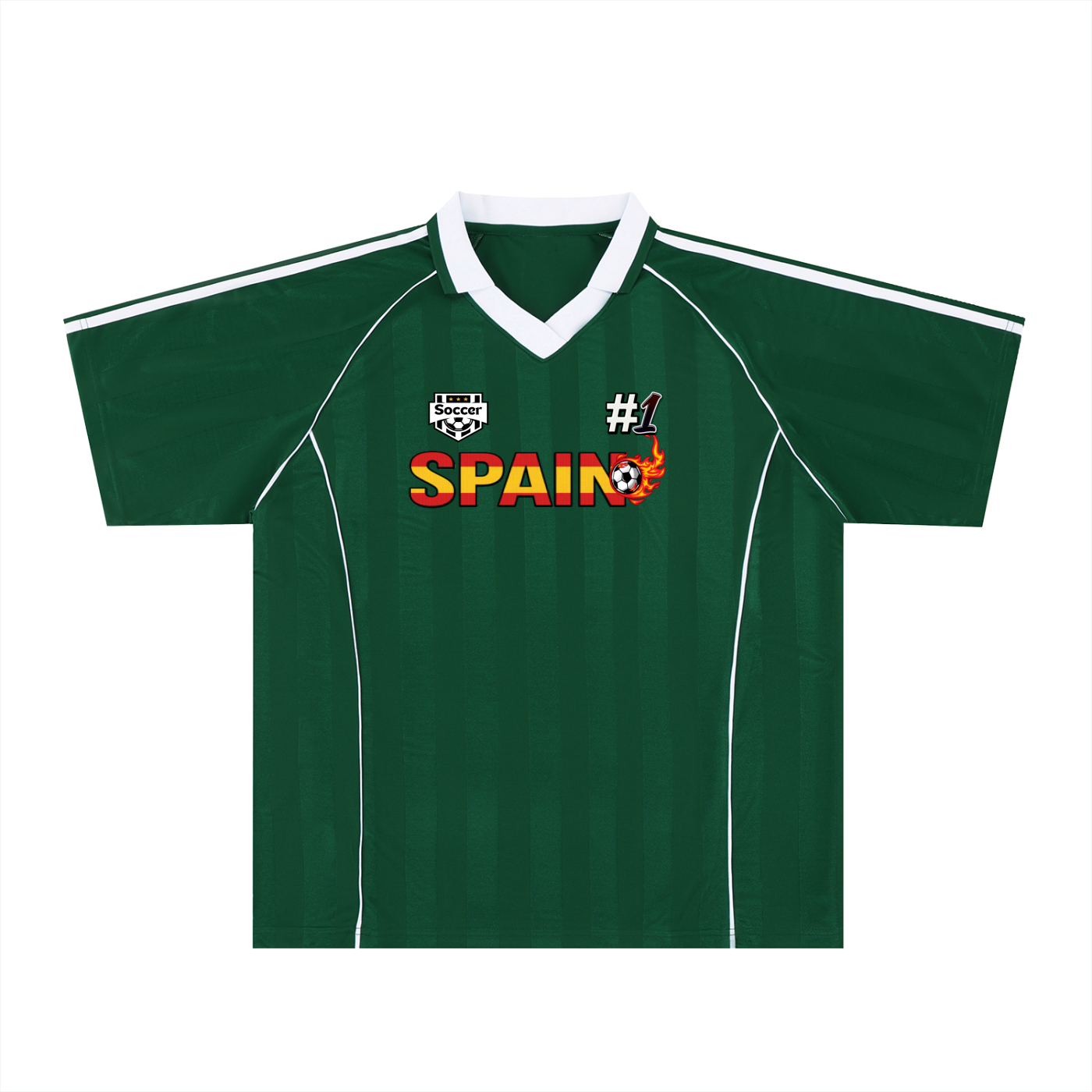 Spain Flag Themed Graphic Stripe Collared Soccer Jersey