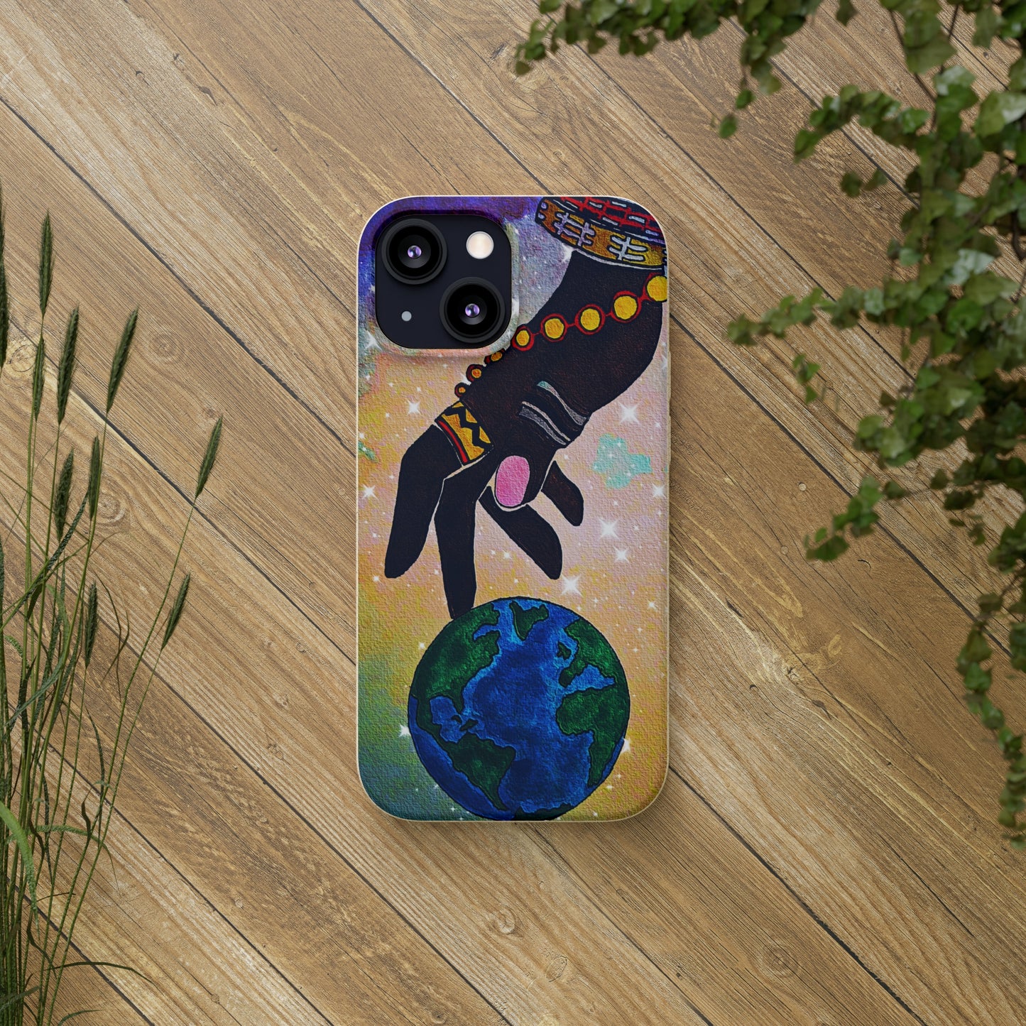 Artistic Biodegradable Case, Cosmic Ethnic Hand Design, Eco-Friendly Phone Accessory,   iPhone and Android