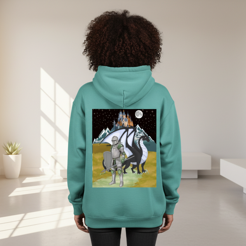 Unisex Medieval Themed Oversize Fleeced Hoodie, Knights and Dragon Fans
