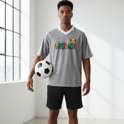 Grenada Flag Themed Graphic Stripe Collared Soccer Jersey